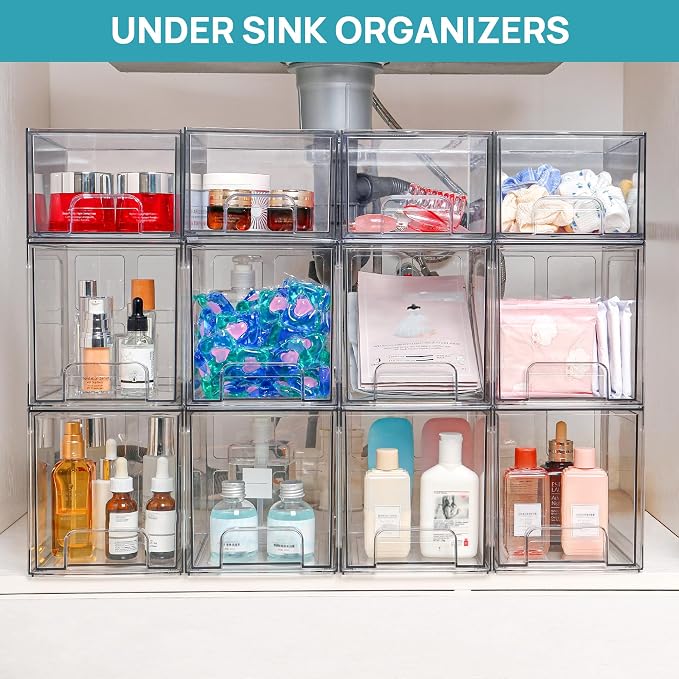 Vtopmart 4 Pack Stackable Storage Drawers, 6.6''Tall Acrylic Bathroom Makeup - Image 7