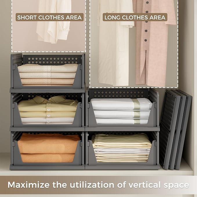 Pinkpum 8 Pack Closet Organizers Storage Bins, Stackable Plastic Drawer Basket - Image 3