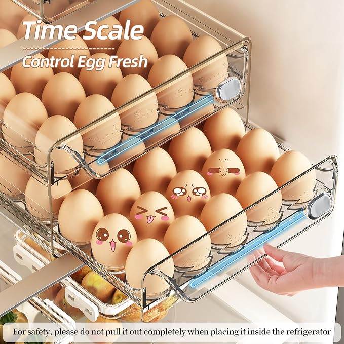 60 Eggs Organizer for Refrigerator, Large Egg Holder for Fridge, Stackable Egg - Image 2