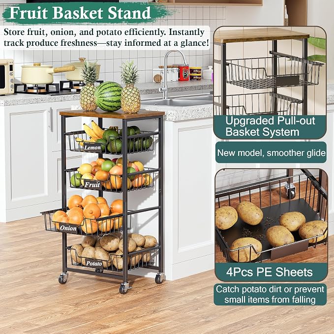 Fruit Basket, 5-Tier Utility Kitchen Organizer and Storage Cart - Image 4