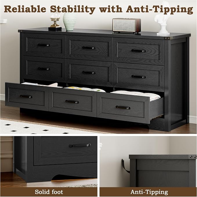 9-Drawer Dresser for Bedroom, Modern Wooden Chest of Drawers - Image 6