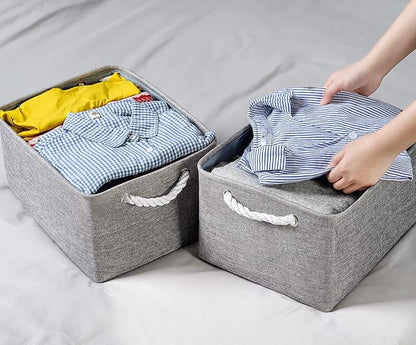 TheWarmHome Large Storage Bins Basket, 2 Pack Grey Fabric Storage Cubes - Image 3