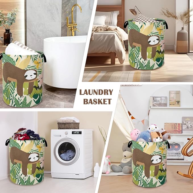Laundry Hamper, Cute Funny Sloth Laundry Basket, Palm Leaf Waterproof Oxford - Image 7