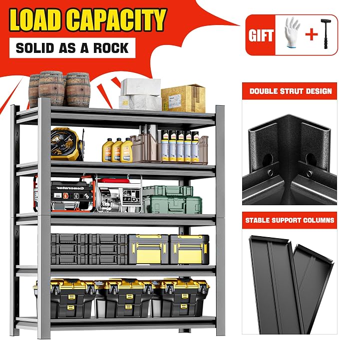 Heavy Duty Storage Shelves 5-Tier Adjustable Garage Shelving Unit, Strong Metal - Image 5