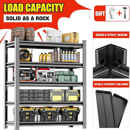Heavy Duty Storage Shelves 5-Tier Adjustable Garage Shelving Unit, Strong Metal - Image 5
