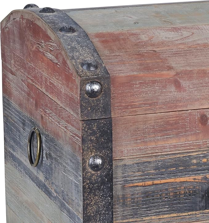 Household Essentials Large Wooden Storage Trunk, Weathered Wood - Image 5
