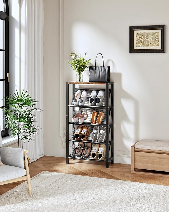 CHOEZON Shoe Rack, 5-Tier Slanted Shoe Rack, Narrow Shoe Storage Shelf - Image 5