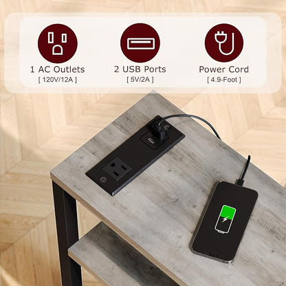 Narrow Side Table with Charging Station Slim End Table Sofa with Magazine Rack - Image 4