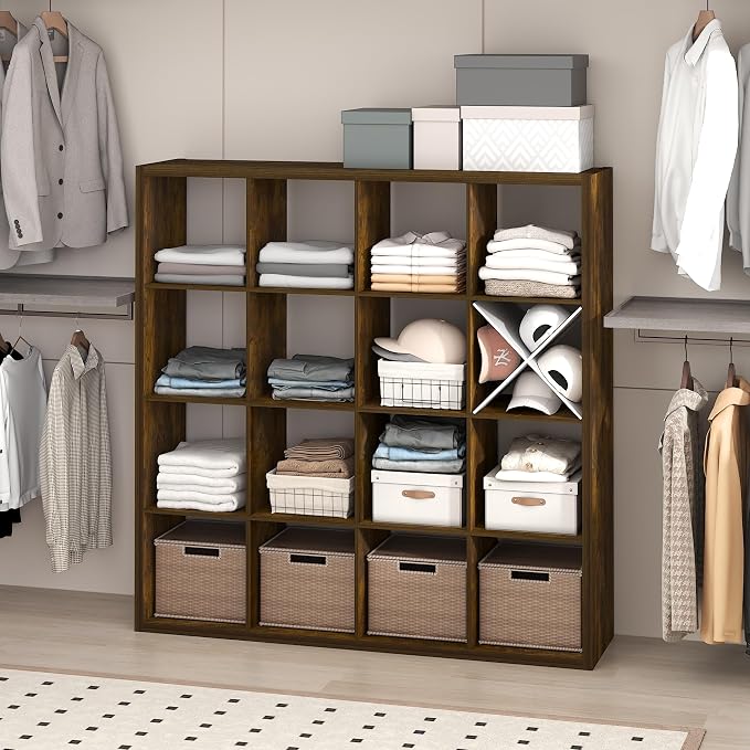 Furinno Cubic Extra Thick 16-Cube Closet Organizers and Storage, Amber Pine | by Furinno-FitsYourSpaceFitsYourBudget
