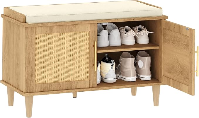 Akxomel Rattan Shoe Storage Bench - Image 8