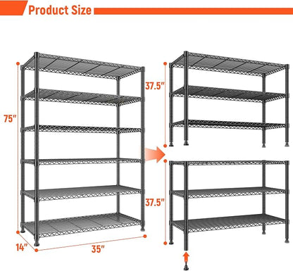 REIBII 75" H Metal Shelving 6 Tier Storage Shelf Adjustable Kitchen Shelf Wire - Image 3