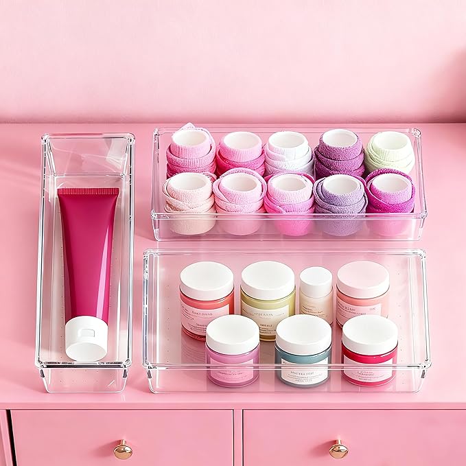 Criusia 26 Pack Large Clear Plastic Drawer Organizer Bins -5 Size Heavy Duty - Image 6