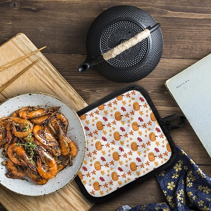 Happpy Thanksgiving Heat Resistant Potholders Hot Kitchen Pot Holders, Pumpkin - Image 2