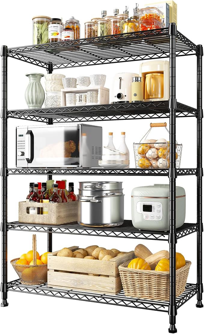 REIBII 5-Tier Wire Shelving Rack Storage Shelves Metal Shelves, 1020 LBS by REIBII