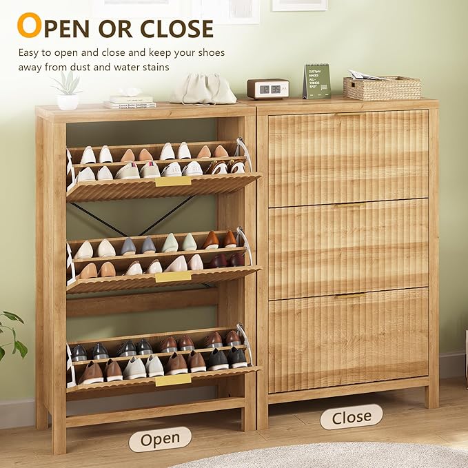 32" Fluted Shoe Cabinet Storage - Image 7