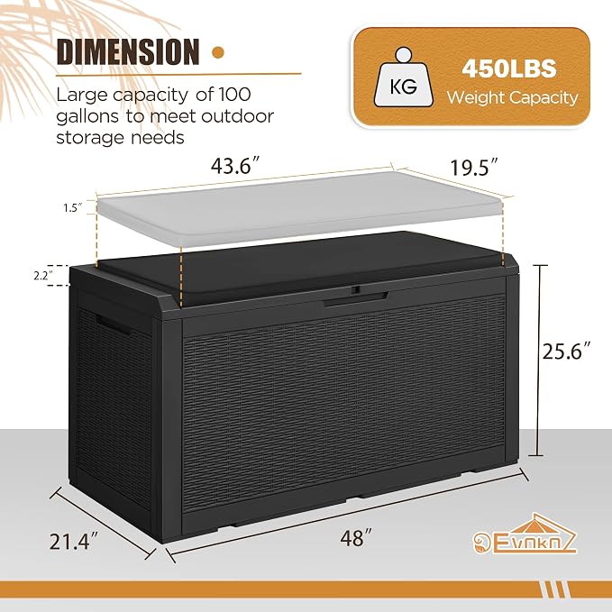 Devoko 100 Gallon Waterproof Large Resin Deck Box Outdoor Storage Box Indoor - Image 8