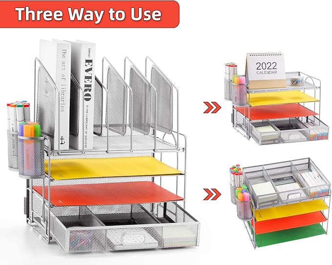 Marbrasse Desk Organizers, 4-Tier Mesh Desk File Organizer - Image 4