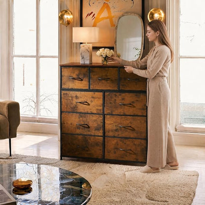 WLIVE Tall Dresser for Bedroom, 9 Drawer Chest of Drawers, Rustic Brown | 9 - Image 2