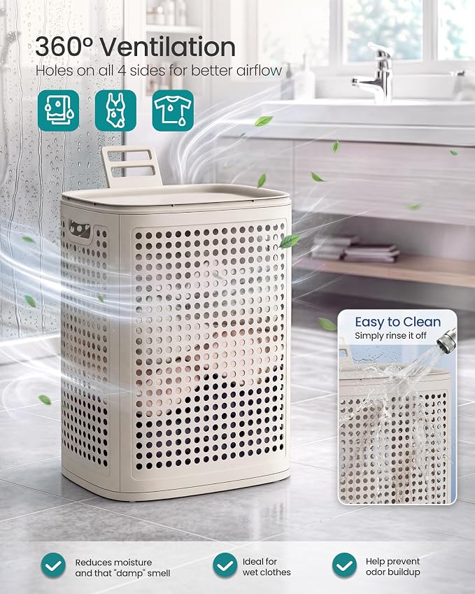 SONGMICS Laundry Hamper with Lid, Plastic Laundry Basket, 19.8 Gallons - Image 3