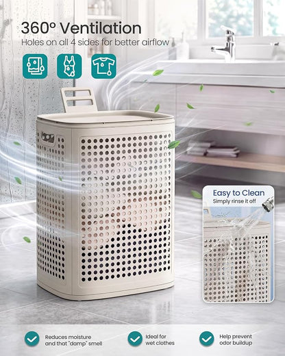 SONGMICS Laundry Hamper with Lid, Plastic Laundry Basket, 19.8 Gallons - Image 3