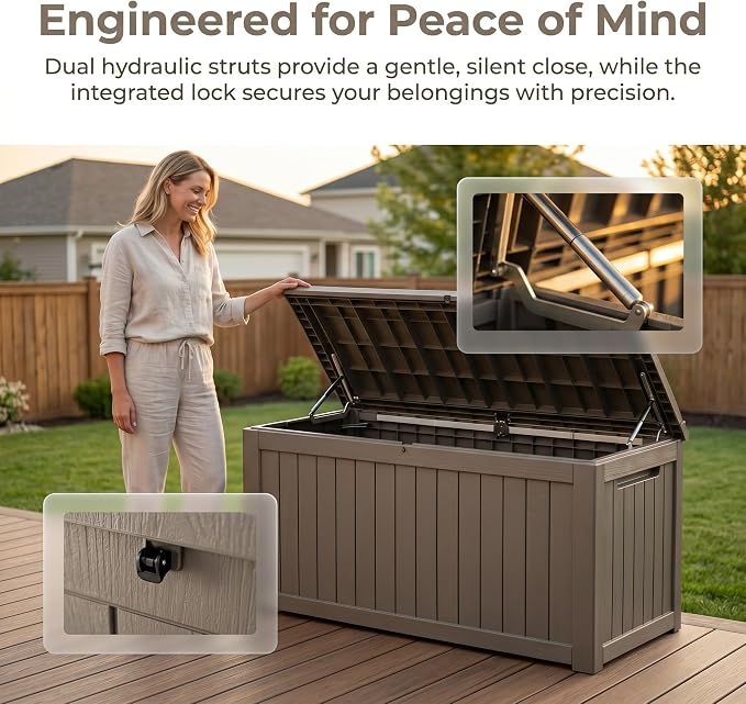 270 Gallon Extra Large Deck Box Outdoor, Resin Storage Box Outdoor Waterproof - Image 2