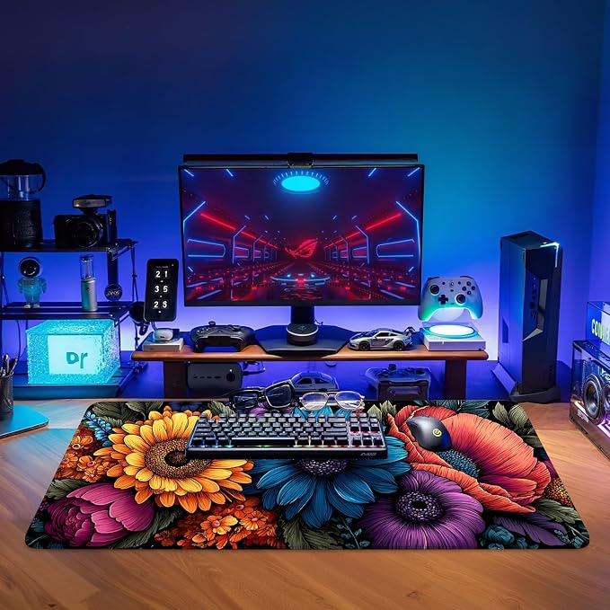 Flower Gaming Mouse Pad 35.4"x15.7"Desk Mat Anti-Slip Rubber Base & Durable - Image 9