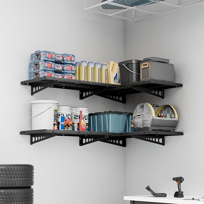 FLEXIMOUNTS 4 Pack 2x4ft Corner Wall Shelving Garage Storage Rack, 24x48 inch - Image 2