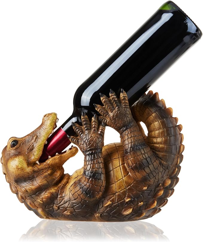 TRUE Amazing Alligator Polyresin Wine Stand Bottle Holder, Holds 1 Bottle by True