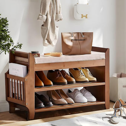 PETKABOO 2 Tier Shoe Bench, Bamboo Shoe Rack Bench, Shoe Storage Bench Organizer - Image 2