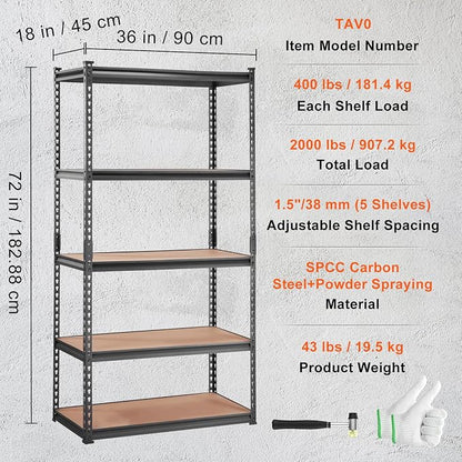 VEVOR Storage Shelving Unit, 5-Tier Adjustable, 2000 lbs Capacity, Heavy Duty - Image 2