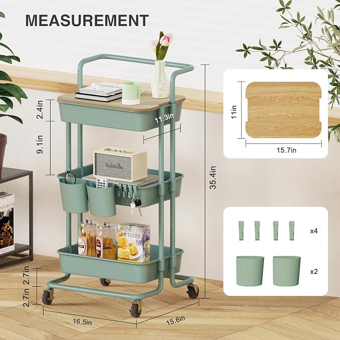 DTK 3 Tier Rolling Utility Cart - Image 2