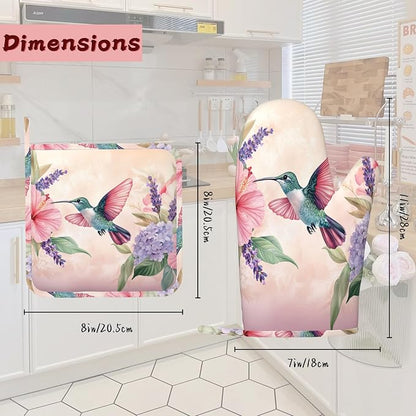 Hummingbird Heat-Resistant Silicone Oven Mitts and Pot Holders 4 Piece Set - Image 2
