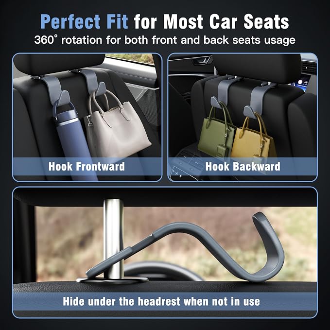 Amooca Car Seat Headrest Hook 4 Pack Hanger Universal Vehicle Car Storage - Image 4