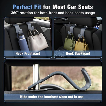 Amooca Car Seat Headrest Hook 4 Pack Hanger Universal Vehicle Car Storage - Image 4