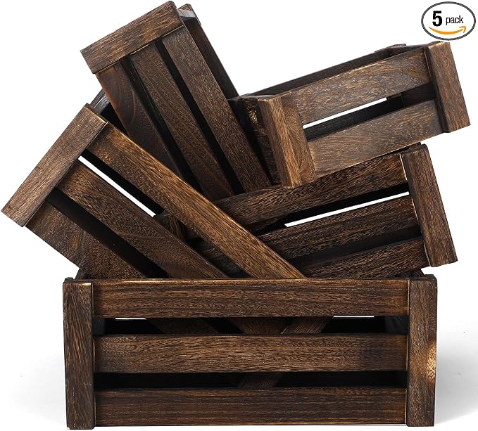 Barydat Set of 5 Wood Crates for Display Decorative Nesting Wooden Crate Storage by home