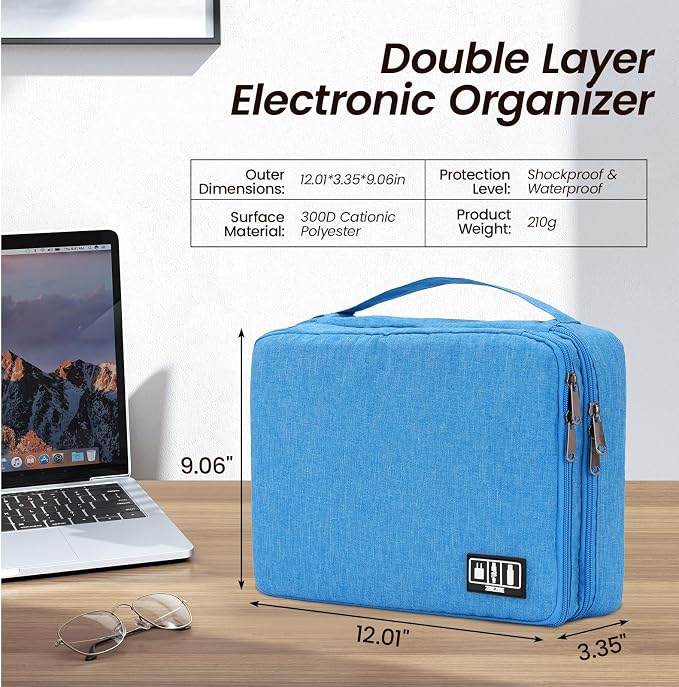 Large Electronic Organizer Travel Case, Double Layer Tech Pouch - Image 2