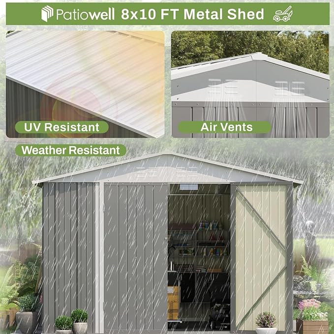 Patiowell 8x10 FT Outdoor Storage Shed, Large Garden Tool Metal Shed - Image 3