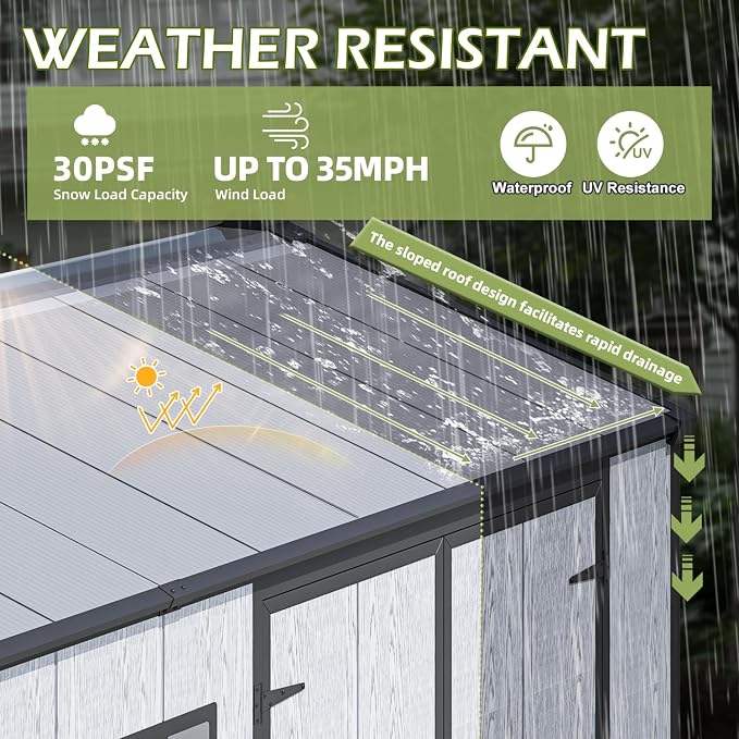10 x 8 FT Plastic Outdoor Garden Shed, All-Weather Resin Storage Shed - Image 5