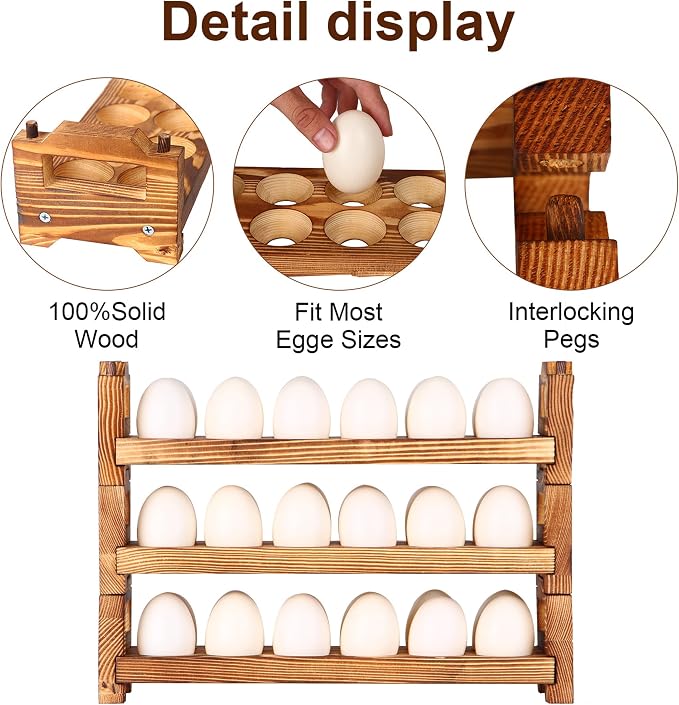 CVHOMEDECO. Wooden Egg Holder Fresh Egg Holders Countertop Firewood Egg - Image 4