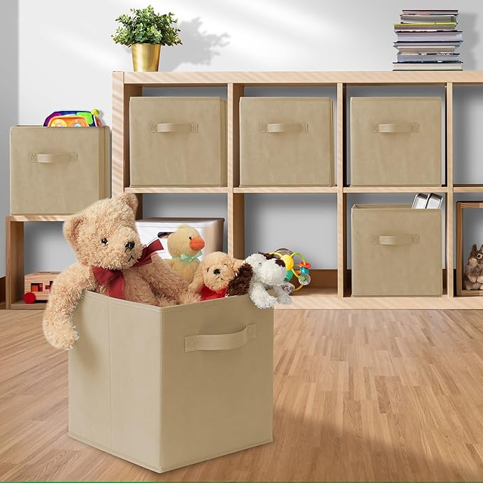 Casafield Set of 6 Collapsible Fabric Cube Storage Bins, Sandy Beige - Image 5