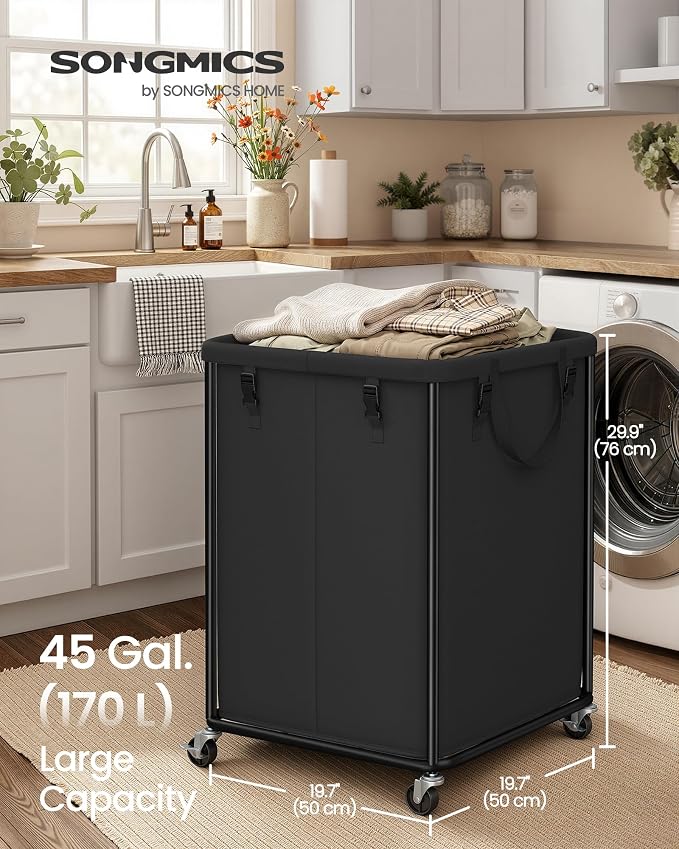 SONGMICS Laundry Basket with Wheels, Rolling Laundry Hamper with Steel Frame - Image 2