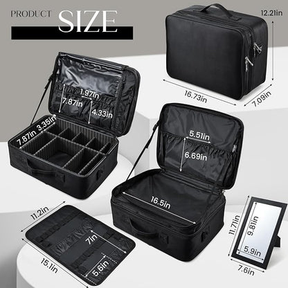 Adazzo Large Makeup Bag, 3 Layers 17” Makeup Case Organizer - Image 6