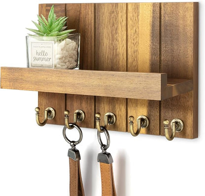Rebee Vision Acacia Wood Key Holder Wall Mount – Farmhouse Key Holder by REBEEVISION