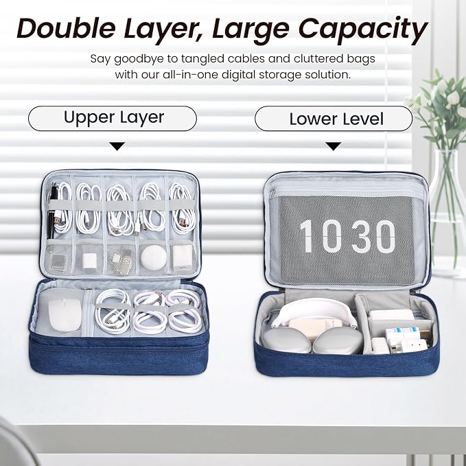 Large Electronic Organizer Travel Case, Double Layer Tech Pouch - Image 4