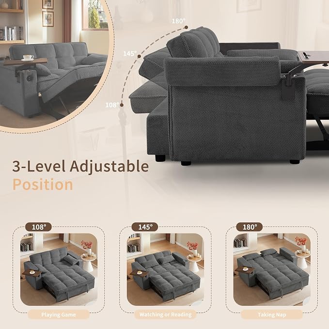 hansones 65'' 3-in-1 Folding Convertible Sofa Bed, Queen Size Pullout Sofa - Image 7