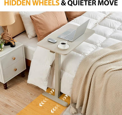 Overbed Table with Hidden Wheels, Height Adjustable Medical Bed Table Hospital - Image 5