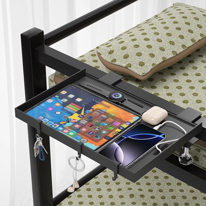 Foldable Bedside Shelf, Metal Clip-On Bed Tray Table - Image 2