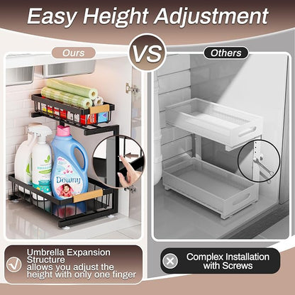ADBIU Under Sink Organizer, 2 Pack 2 Tier Expandable Height Pull out Kitchen - Image 3