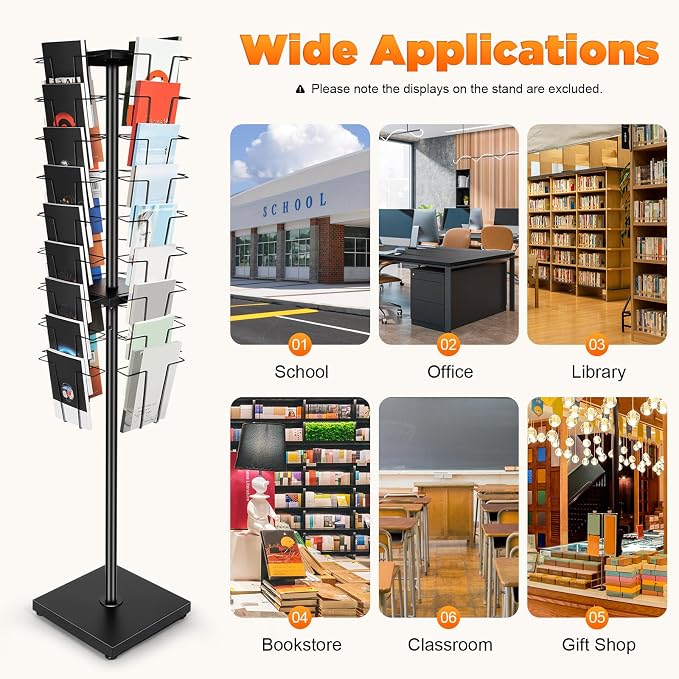 36-Pocket Rotating Magazine Rack, 360° Floor Brochure Display Stand - Image 6