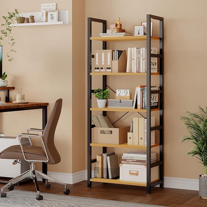DUMOS 5-Tier Bookshelf, Modern Tall Bookcase Book Shelf | Open Storage Display - Image 4